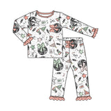 Long sleeves ruffle bow girls Happy New Year pajamas