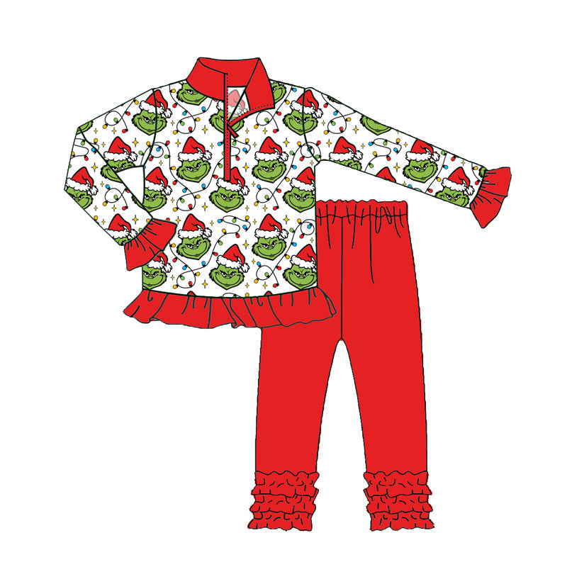 Christmas lighting green face pullover leggings girls clothes