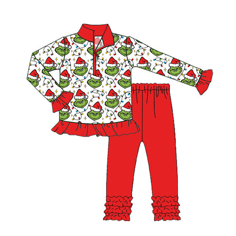 Christmas lighting green face pullover leggings girls clothes