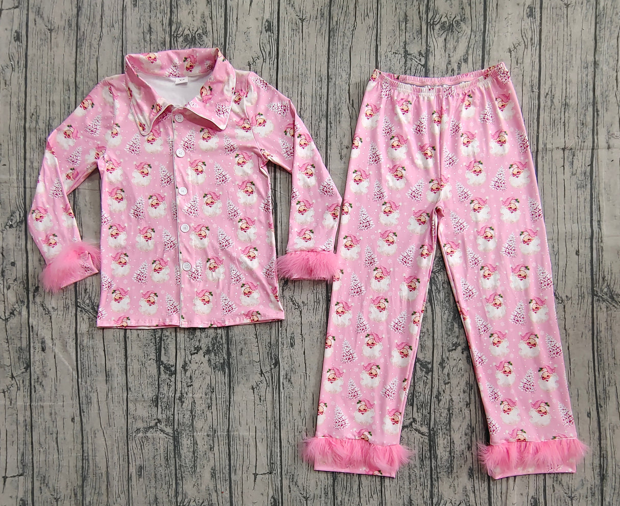 Christmas tree santa fur adult women button down pajamas