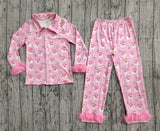 Christmas tree santa fur adult women button down pajamas