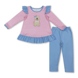 Long sleeves pink stripe dog top leggings girls clothing