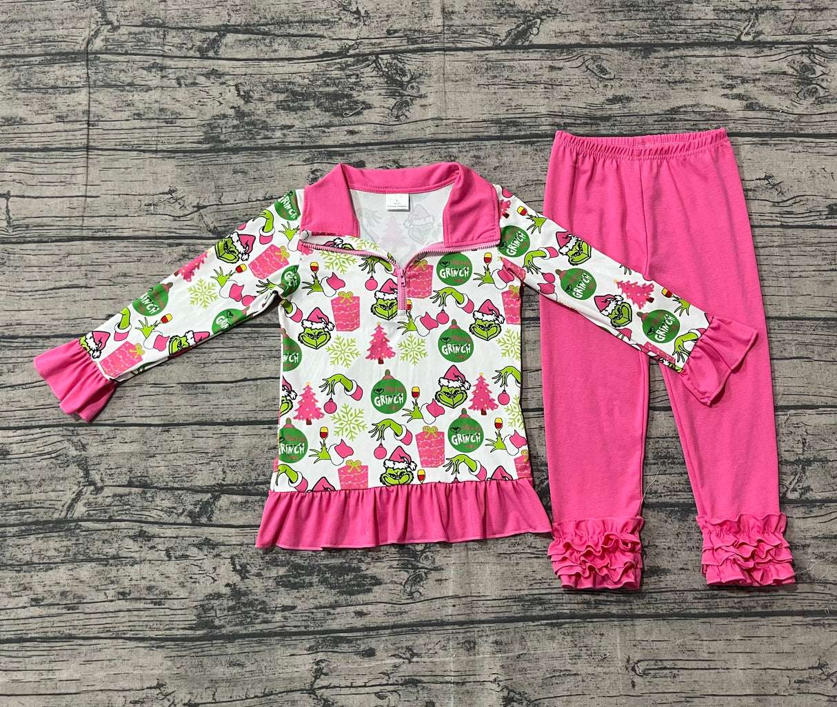 Gift green face zip pullover leggings girls Christmas pajamas