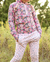 Floral zipper pullover leggings kids girls activewear set