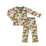 Green face cookie milk bow girls Christmas pajamas