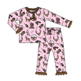 Pink long sleeves hunting deer kids girls pajamas