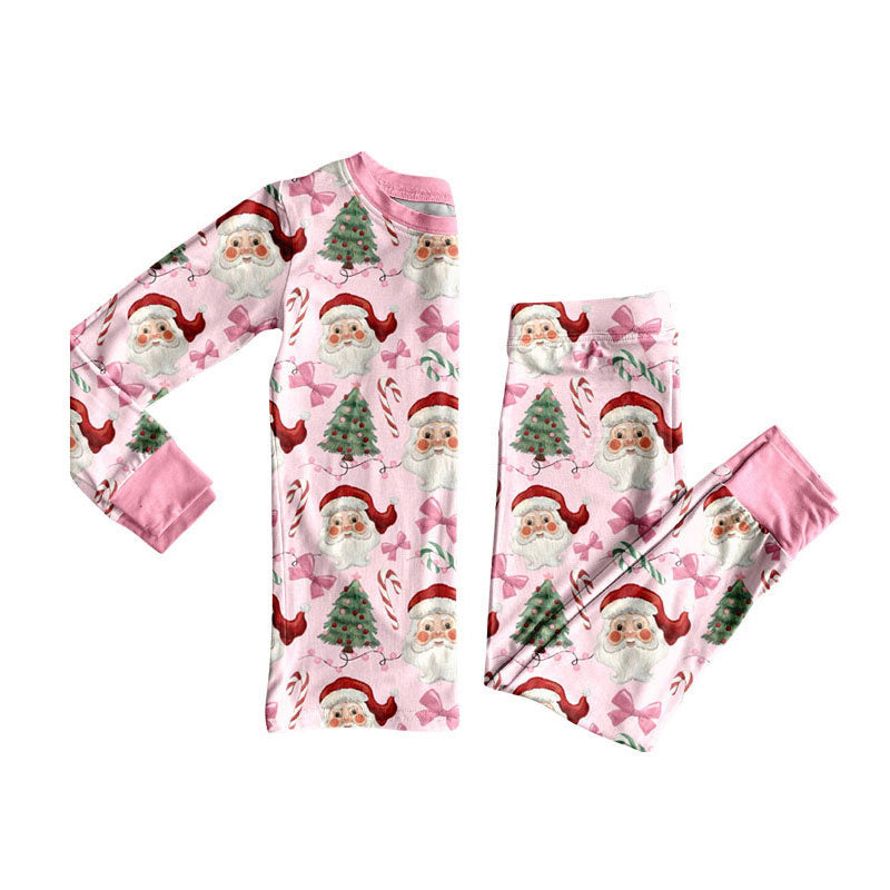 Pink bow candy cane santa kids girls Christmas pajamas