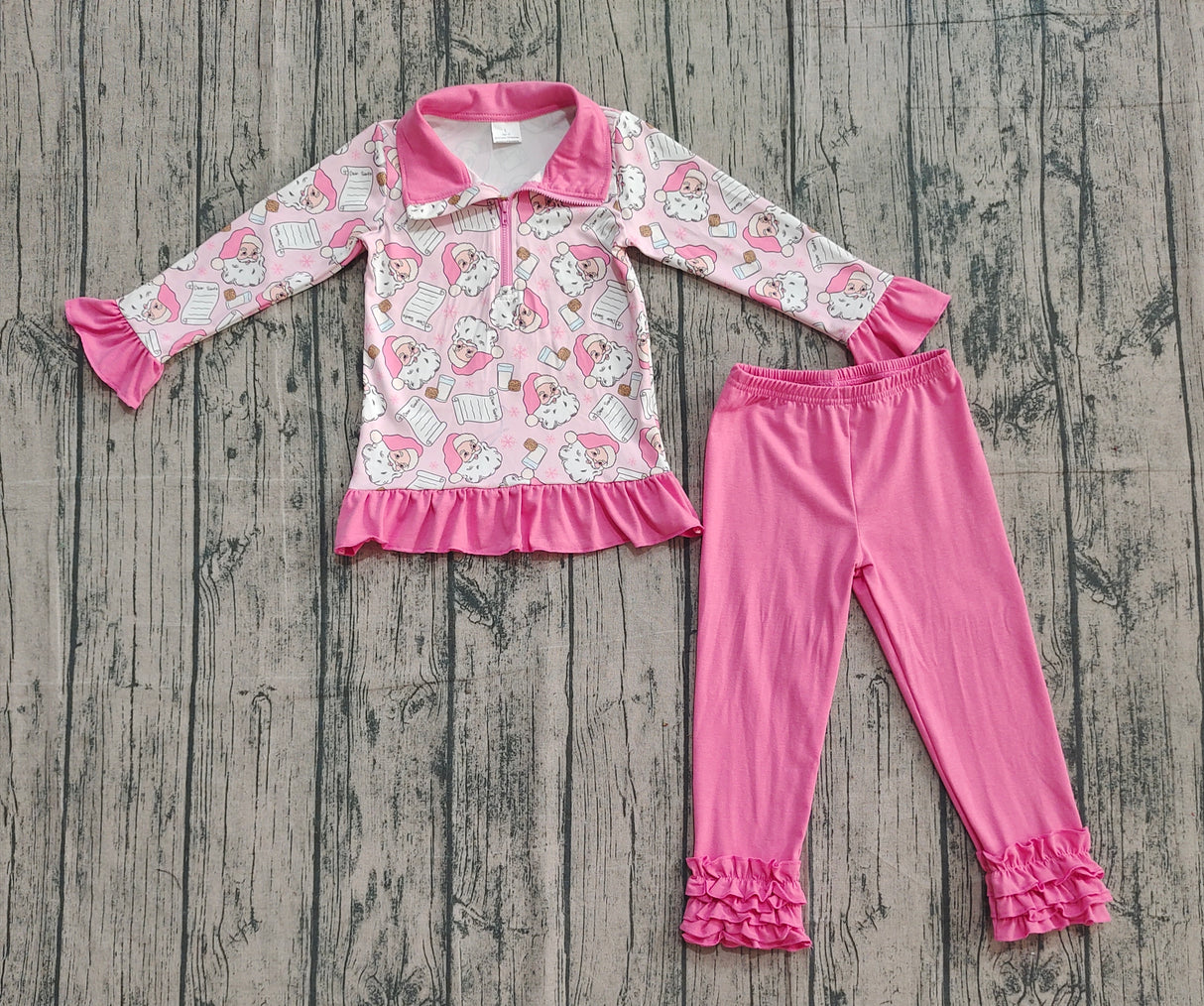 Pink santa milk cookie pullover leggings girls Christmas set