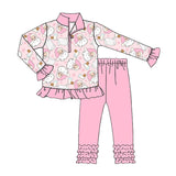 Pink santa milk cookie pullover leggings girls Christmas set