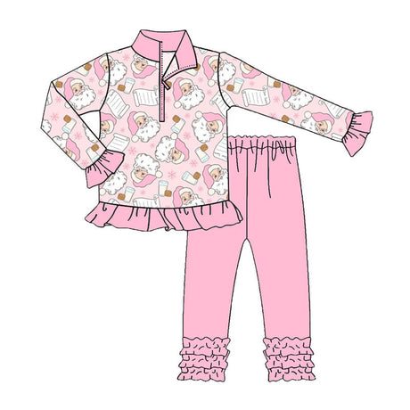 Pink santa milk cookie pullover leggings girls Christmas set