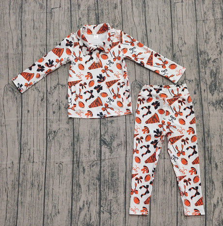 Orange bow football zipper jacket leggings girls team yoga set
