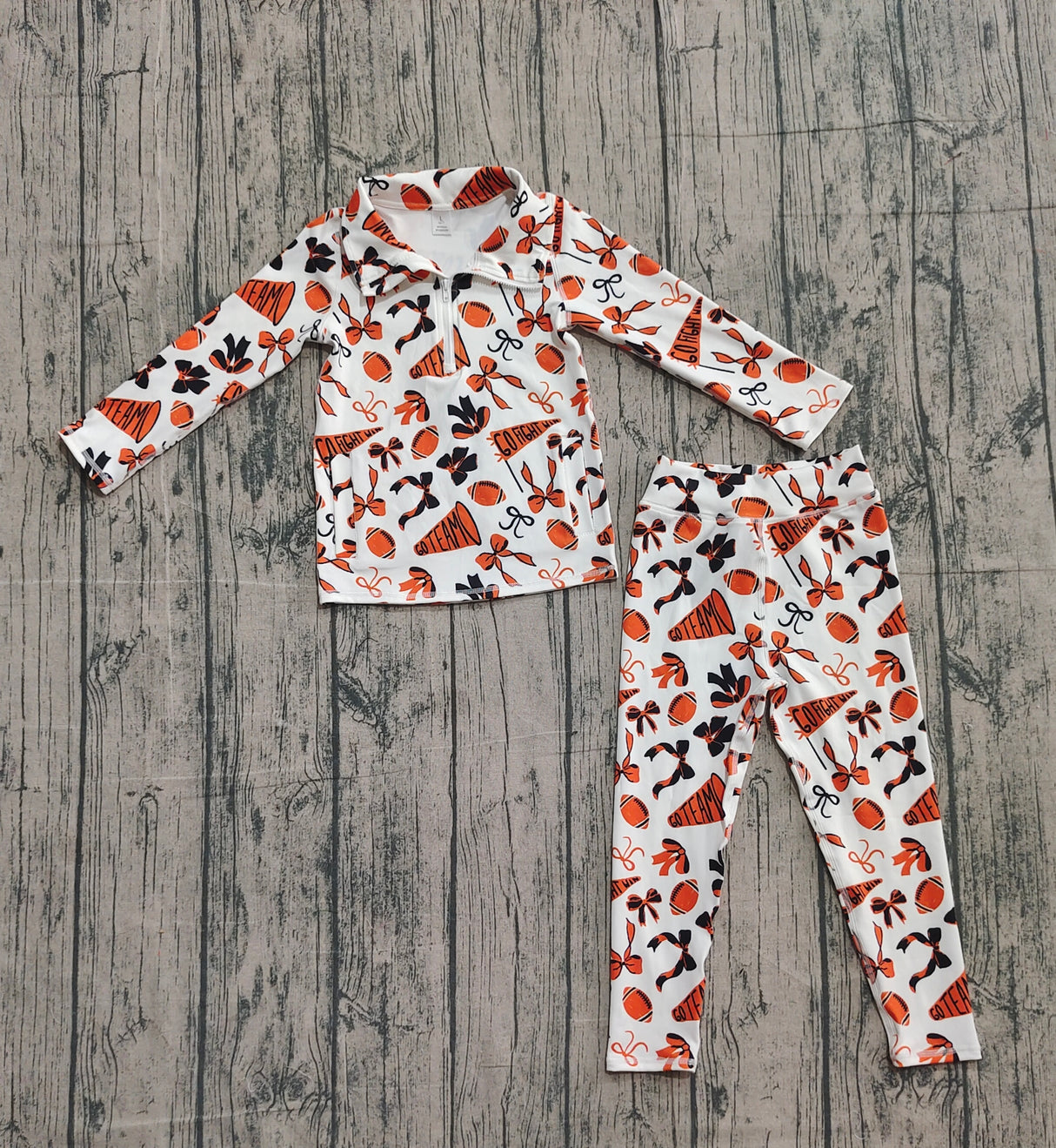 Orange bow football zipper jacket leggings girls team yoga set