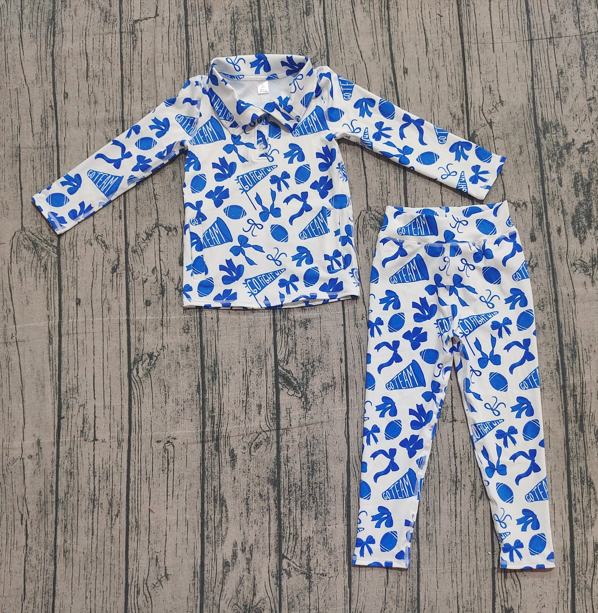 Blue bow football zipper jacket leggings girls team yoga set