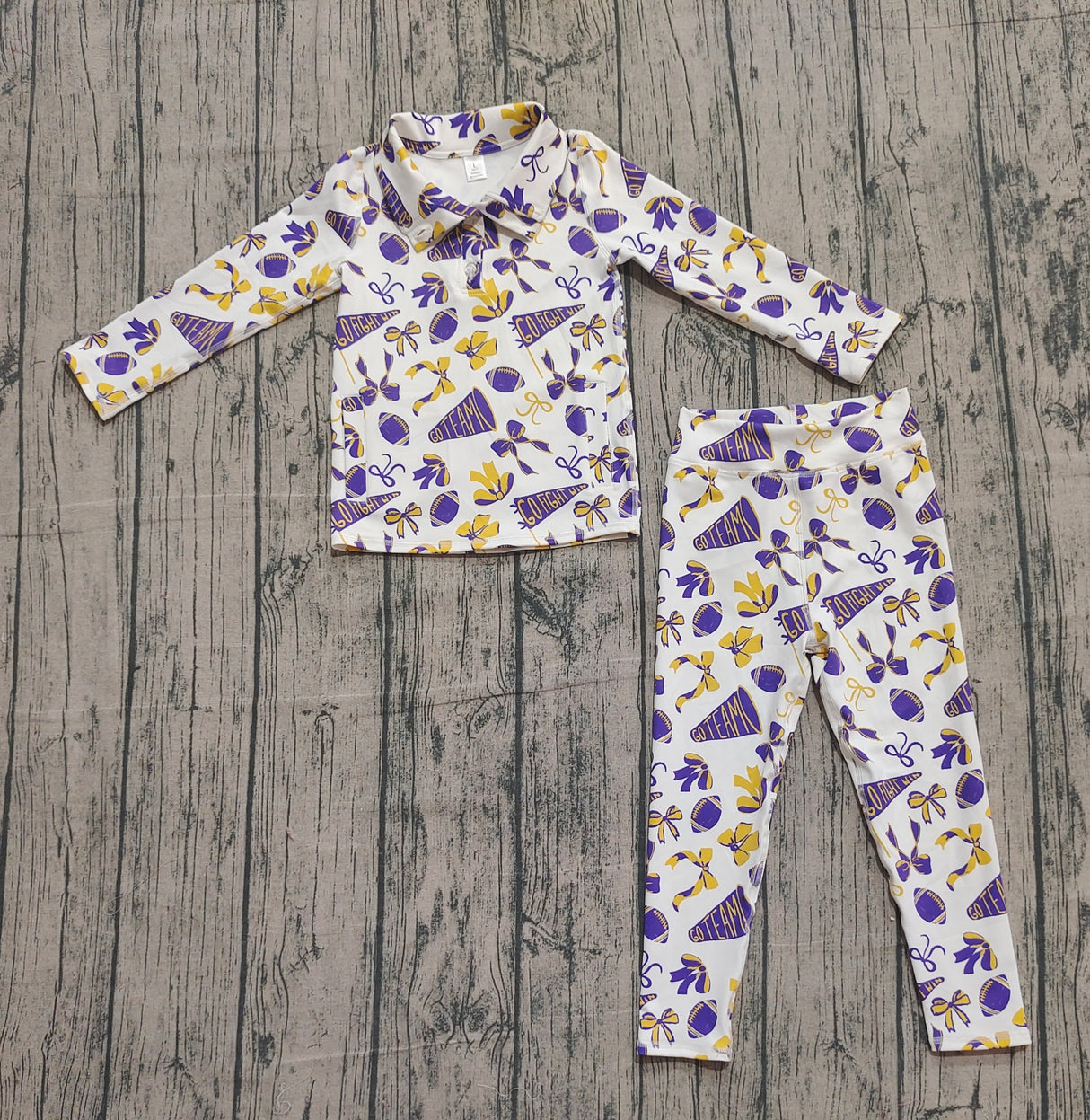 Purple bow football zipper jacket leggings girls team yoga set