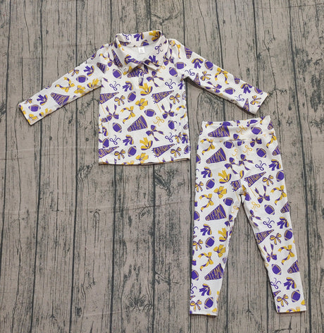 Purple bow football zipper jacket leggings girls team yoga set