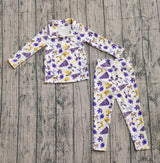 Purple bow football zipper jacket leggings girls team yoga set