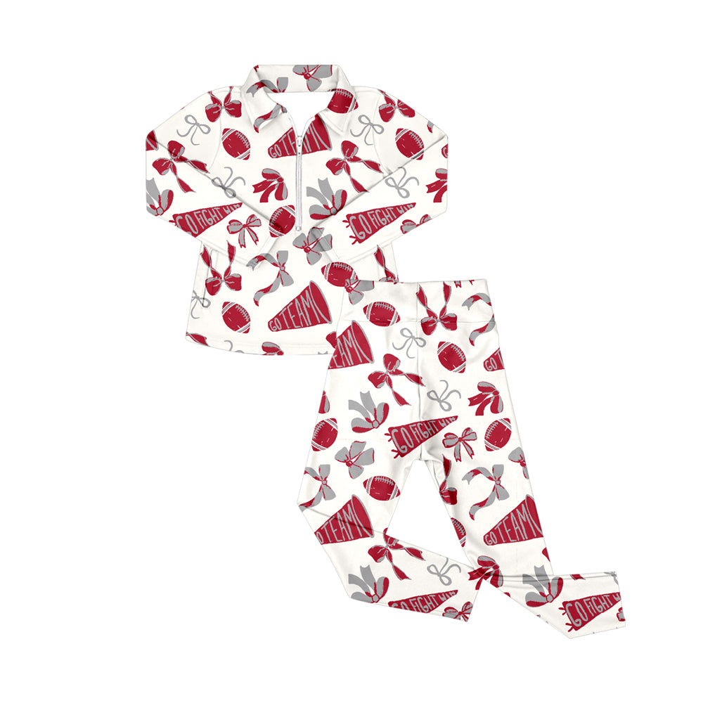 Red bow football zipper jacket leggings girls team yoga set