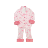 Pink bow fur long sleeves kids girls button down pajamas