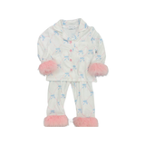 Bow fur long sleeves kids girls button down pajamas