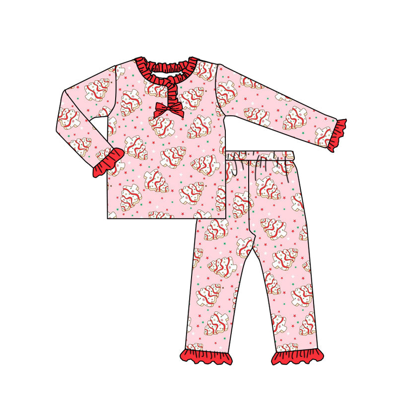Pink Christmas tree cake stars kids girls pajamas