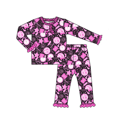 Pink stars clock Happy New Year baby girls pajamas