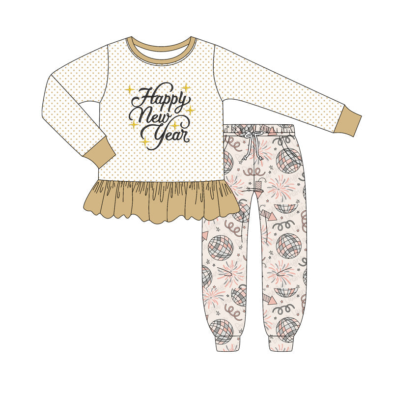 Polka dots Happy New Year top firework pants girls outfits