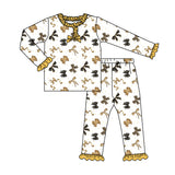 Long sleeves gold black bows girls Happy New Year pajamas