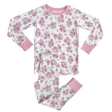 Long sleeves pink floral top pants kids girls pajamas