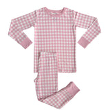 Long sleeves pink plaid top pants kids girls pajamas