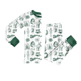 Long sleeves green santa bow Christmas tree girls pajamas