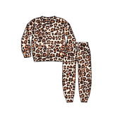 Long sleeves leopard top pants kids girls pajamas