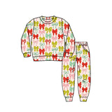 Long sleeves colorful bows kids girls pajamas