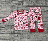Pink santa gingerbread bow kids girls Christmas pajamas