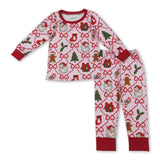 Pink santa gingerbread bow kids girls Christmas pajamas