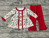Red bow green face tunic pants girls Christmas clothes