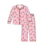 Candy cane bows women button down Christmas pajamas
