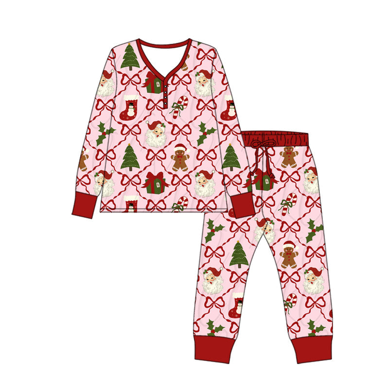 Red bow santa gingerbread women Christmas pajamas