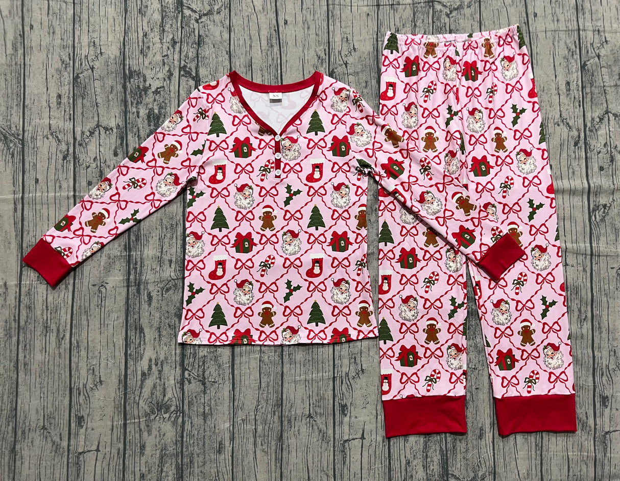 Red bow santa gingerbread women Christmas pajamas