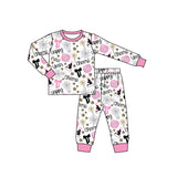 Pink bow Happy New Year top pants kids girls pajamas
