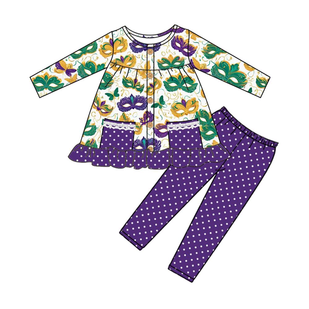Purple green yellow masks girls Mardi Gras clothing