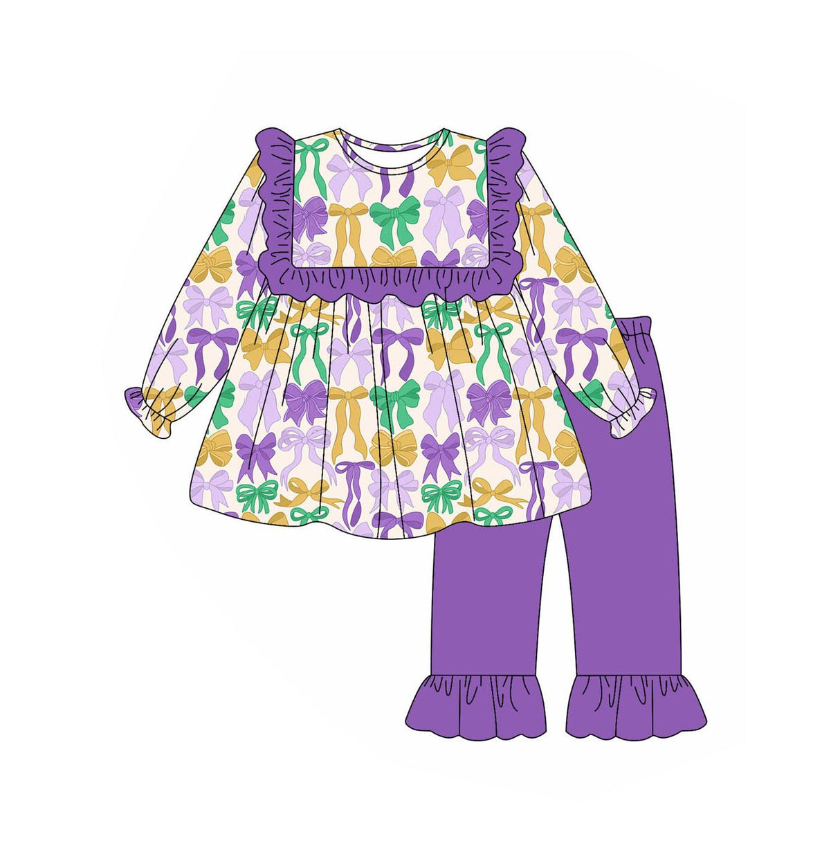 Purple green yellow bows girls Mardi Gras clothing
