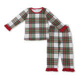 Ruffle red green plaid kids girls Christmas pajamas