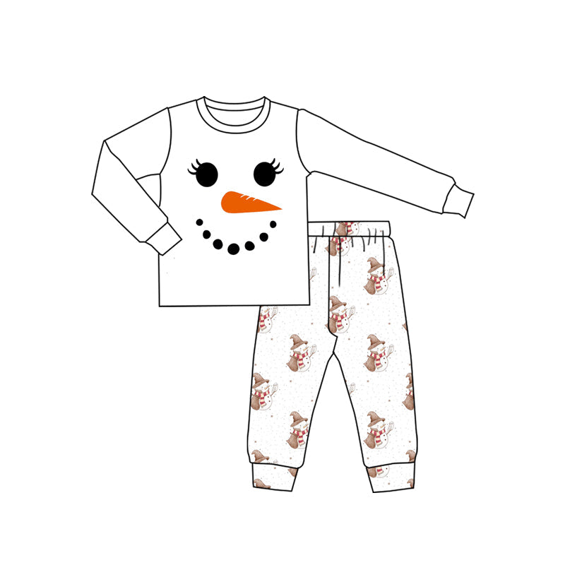 White long sleeves snowman kids girls pajamas