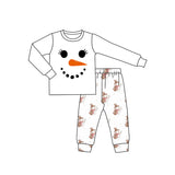 White long sleeves snowman kids girls pajamas