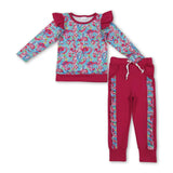 Watercolor flamingo top ruffle pants girls clothing set