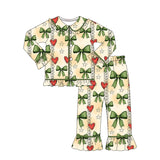 Bow candy cane heart girls Christmas button down pajamas
