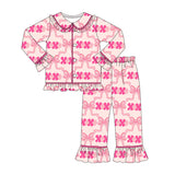 Bow xoxo girls Valentine's button down pajamas