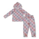 Colorful stripe floral plaid hoodie pants girls clothing set