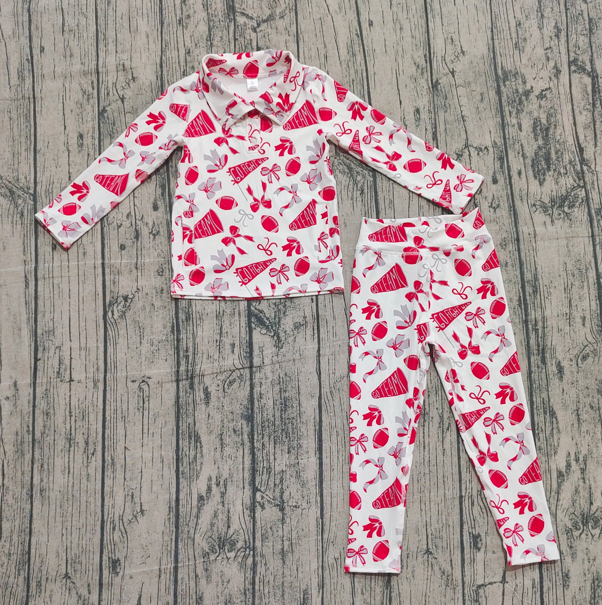 Red bow football zipper jacket leggings girls team yoga set