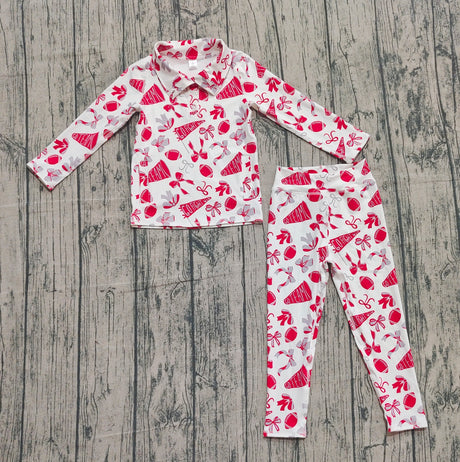 Red bow football zipper jacket leggings girls team yoga set
